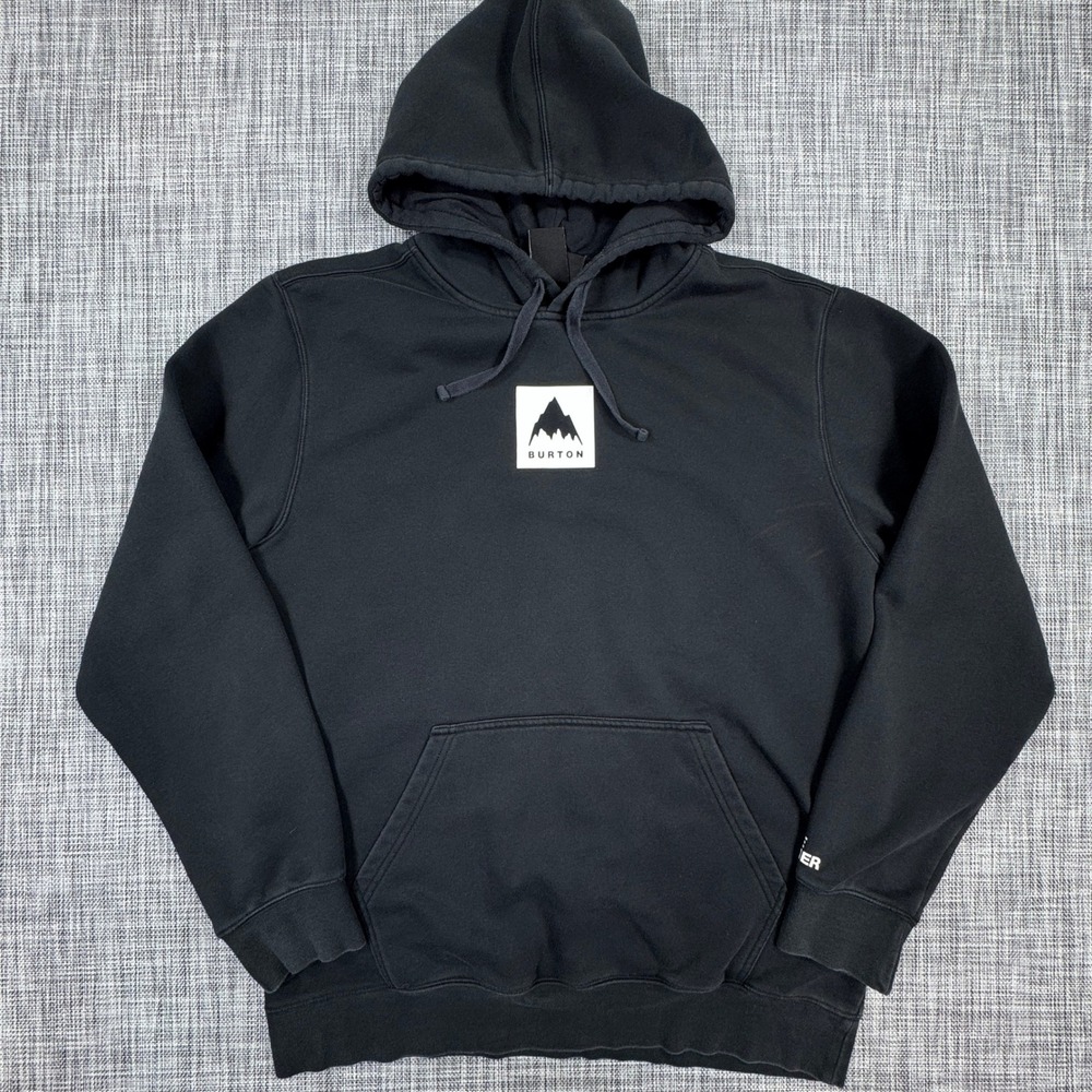 Burton Hoodie Mens XL Black Mountain Mark Graphic Fleece Pullover Sweatshirt